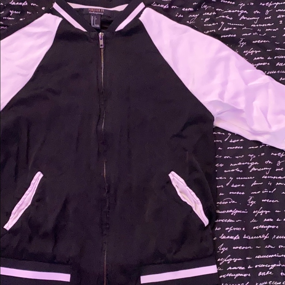 forever 21 black and white bomber jacket